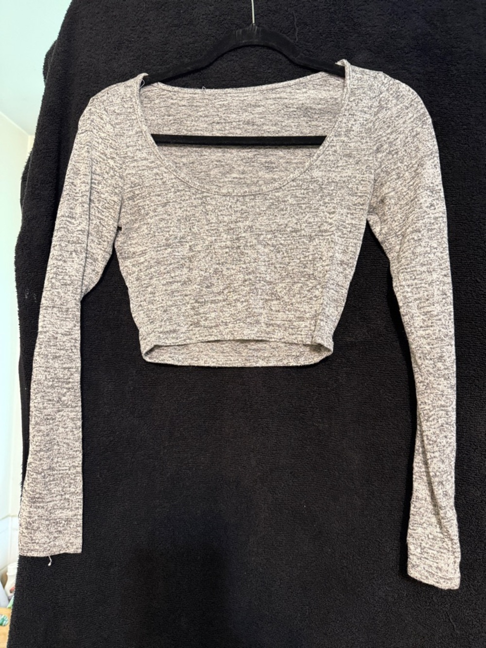 Heather Gray Long Sleeve Scoop Neck Crop Top